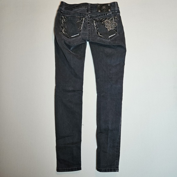 Miss Me Jeans 27 Skinny Black Rhinestone Embellished Pockets Studded Denim - Picture 6 of 7